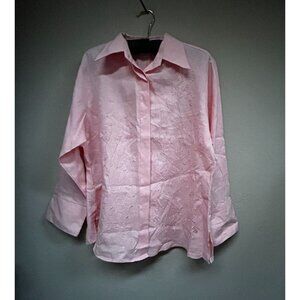 Toot Women's Button Down Shirt Long Sleeve Linen Embroidered Top Pink Size 14